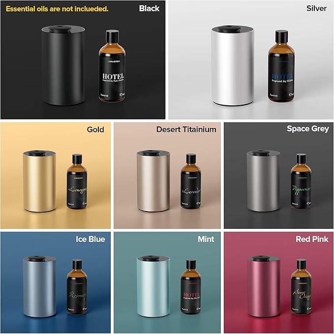 Airversa Waterless Essential Oil Diffuser for Home Aromatherapy Scent Diffusers with 3 Countdown Timer Settings or Timer-Off, 3 Mist Levels for Car Room Studio Office, ANX Premium Metal Spce Grey