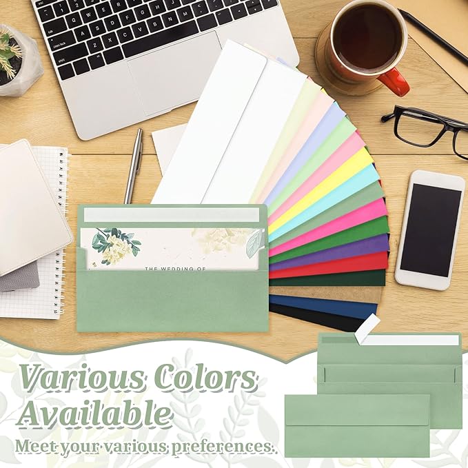 Mulbozy 50 Pcs Sage Green #10 Business Envelopes, Self Seal Standard Envelopes, Windowless Business Mailing Envelopes for Office Checks Letters Invoices Statements Wedding, Size 4-1/8 x 9-1/2 inch
