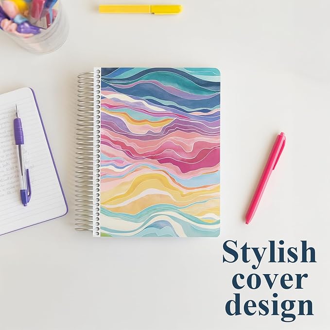 Erin Condren 7" X 9" Spiral Bound College Ruled Notebook - Layers Colorful, 160 Lined Page Note Taking & Writing Notebook, 80Lb Thick Paper, Stickers Included
