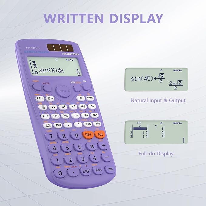 Scientific Calculators, IPepul Purple Math Calculator with 417 Function, Solar Battery Power and 4-Lines Display, School Supplies for Middle High College Students Teachers (Purple 991ES Plus)