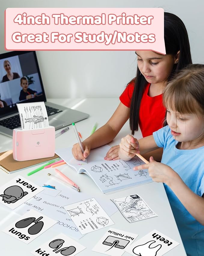 Phomemo 4" Portable Thermal Printer Printpods- Bluetooth Inkless Printer, Support 2/3/4 inch Printing Width, 300dpi, Compatible with Phones, Computer, Ideal for Documents, Notes, Label, Sticker