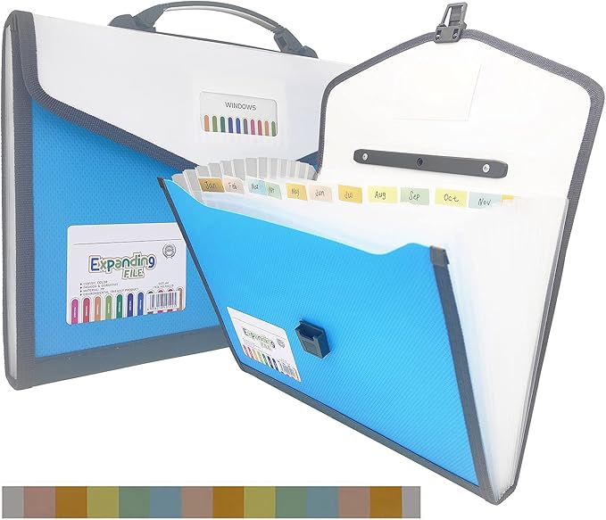 Expanding Accordion File Folder with Labels, 13 Pocket Document Organizer, Letter A4 Size, 1 Pack