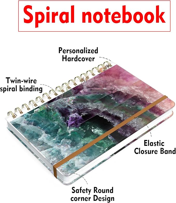 Spiral Journal Notebook for Women, Hardcover A5 College Ruled Notebook, 120 Pages, Thick Paper, Cute Lined Journal for School, Office & Work, 6 x 8.4 in(Color Pink Fluorite Marble)