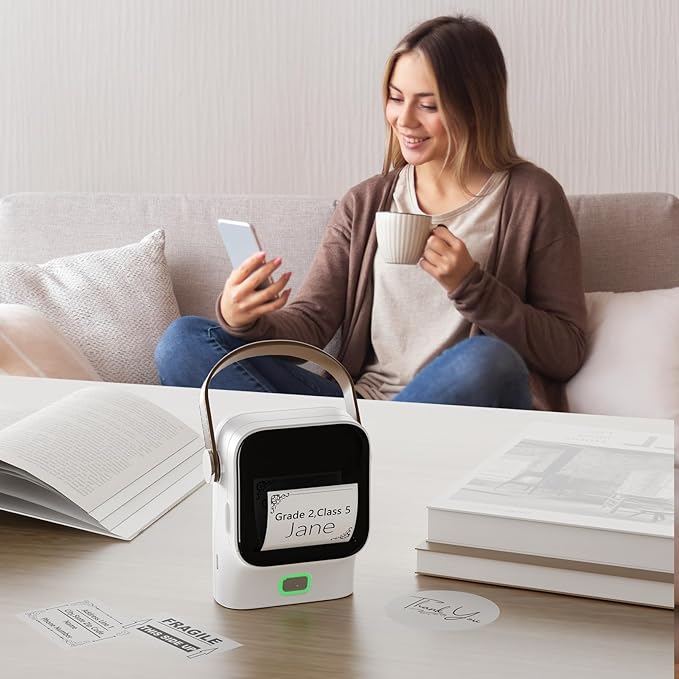 Rongta Bluetooth Label Maker Machine with Tape,Portable Wireless Labeler Machine,Handheld Sticker Maker for Barcode Labels,Home School Supplies,USB Rechargeable,Compatible with iOS/Android, White