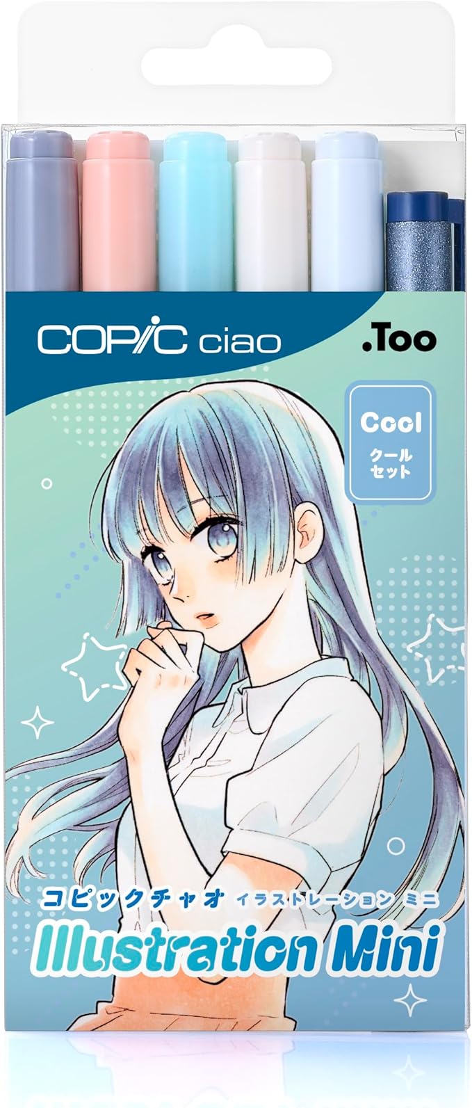 Copic Ciao Illustration Mini Cool Set, 5 Alcohol-markers + 1 Multiliner drawing pen