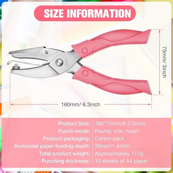 Honoson 5 Pieces Handheld Hole Paper Punch Metal Single Heart and Star Shapes Small Hole Punch Puncher with Soft Grip for DIY Craft Tags Clothing Ticket Scrapbook Tool, 3 Shapes