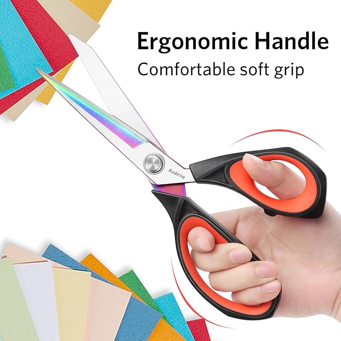 Fabric Scissors, Dressmaking Scissors with Heavy Duty Multi-Purpose Titanium Coated Blades and Comfortable Soft Grip Handles, 25CM, Black/Red