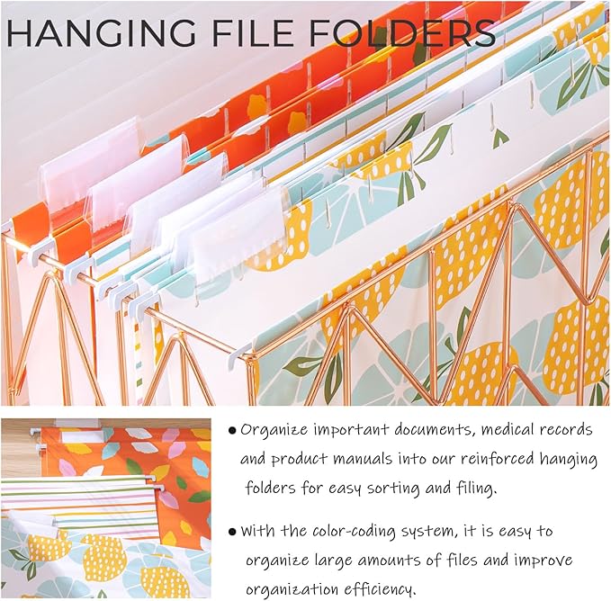 6 Pack Hanging File Folder Letter Size Reinforced Hanging Folders with 1/5-Cut Adjustable Tabs File Folders for Filing Cabinet Organizer for Office Home, Tropical Style