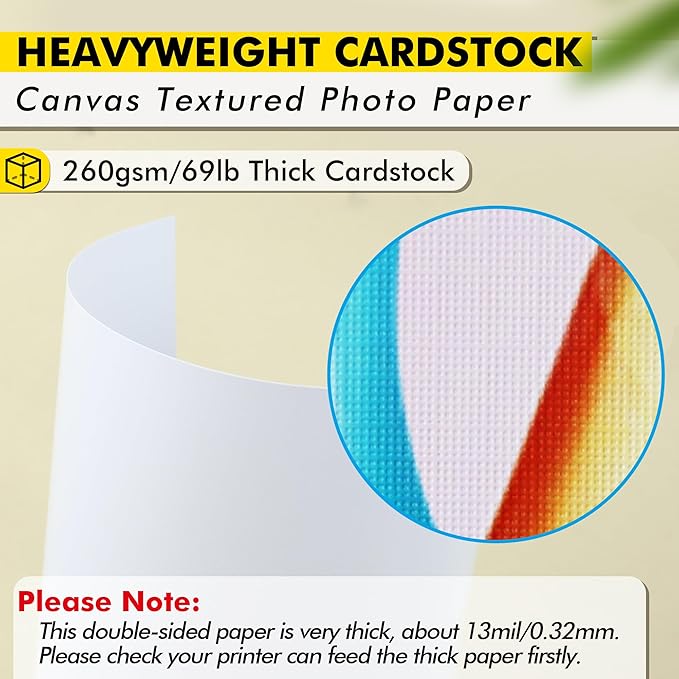 Koala Thick Canvas Textured Double-sided Printer Paper 8.5X11 69LB 50sheets 260GSM Heavyweight Compatible with Inkjet and Laser Printer