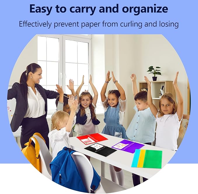 30 Pack Plastic Folders With 2 Pockets, Colorful Letter Size File Folders With Prongs and Business Card Slots for School Office