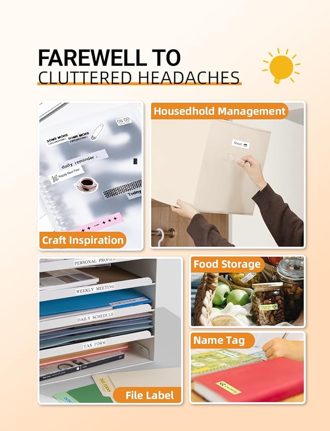 MakeID E1 Q1 Label Maker Tape Refills, 16mm x 4m (0.63" x 13') Continuous Sticker Thermal Laminated Waterproof Self-Adhesive Multipurpose Labeling Tape Replacement