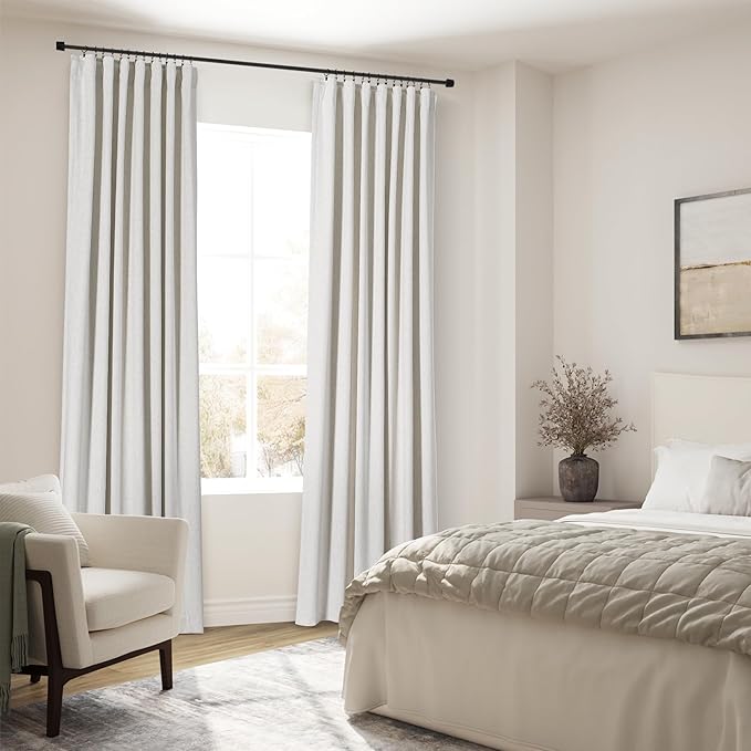 Linen Blackout 120 Inch Curtains for Living Room 2 Panels Set Cream Ivory Back Tab Textured Linen Drapes Farmhouse Thermal Insulated Long Curtains 120 Inches Long High Ceiling to Floor 10 Ft
