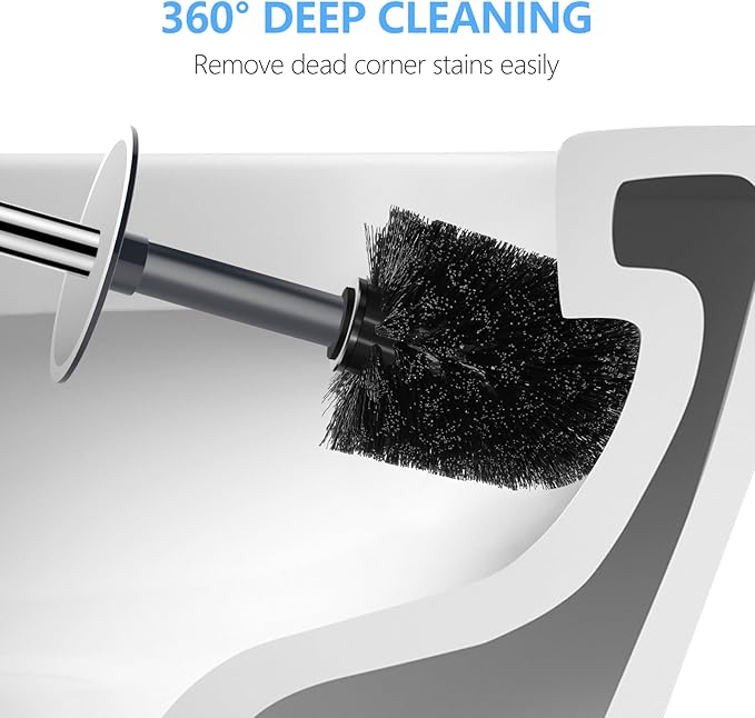 SetSail Toilet Brush, Compact Size Toilet Bowl Brush and Holder Toilet Brushes for Bathroom with Stainless Steel Handle Toilet Cleaner Brush with Durable Scrubbing Bristles, 2 Packs-Gery