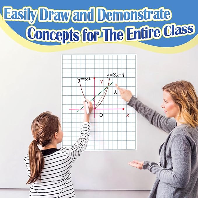 Aizweb Giant Magnetic Graph Paper,Dry Erase Grid Paper Graphing Paper for Classroom Whiteboard Accessories,Chart Paper Teacher Must Have Homeschool Teaching Supplies,Teacher Essential,21.5" x 16.5"