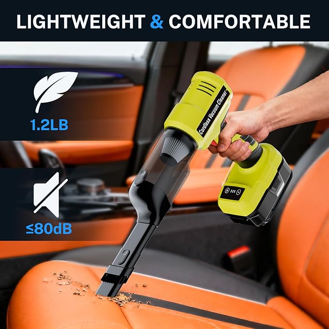 YEX-BUR Cordless Handheld Vacuum for Ryobi 18V Battery(Tool Only), 240W Powerful Car Vacuum with Brushless Motor, 3-Speed, 5 Filters, Portable Vacuum Cleaner for Home Office Car Pet