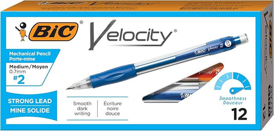 BIC Velocity Mechanical Pencils, With Colorful Barrel, Medium Point (0.7mm), 12-Count Pack Mechanical Pencils With Erasers