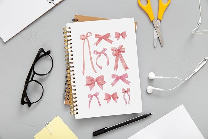 Coquette Pink Bow Notebook Journal, Preppy Aesthetic Journal Notebook for Note Taking Work, Pink Girly Notebook, Preppy Gifts for Women, Pink Office Supplies, Spiral Notebook 5.5x8.3 Inch