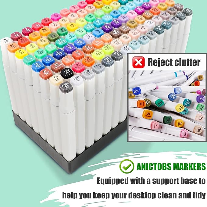 Alcohol Markers 120 Colors with Base Support, Drawing Art Markers Perfect for Students Kids and Adults Comics Sketching Illustration Artistic Creation Gift