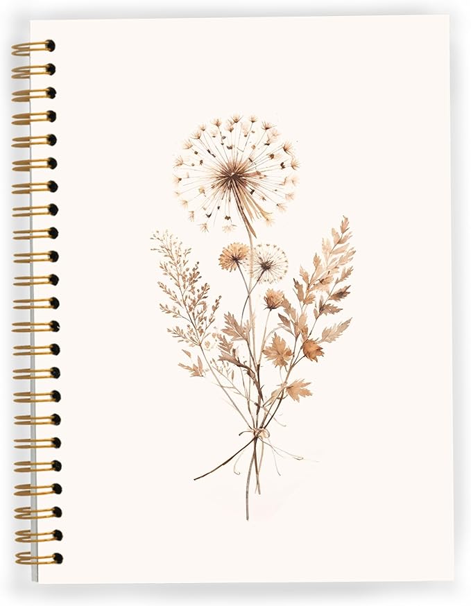 JWVK Boho Floral Spiral Notebook, Rustic Neutral Flower Herbs Notebooks for Note Taking, Cottagecore Wildflower Botanical Journal for Women, Boho Office Supplies, 5.5x8.3 Inch