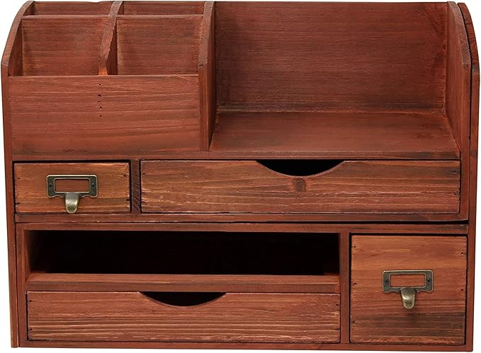 Executive Office Solutions Adjustable Wooden Desk Organizer For Desktop, Tabletop, Office or Counter – Wood Storage Shelf Rack For Office Supplies, Desk Accessories, or Mail – Cherry