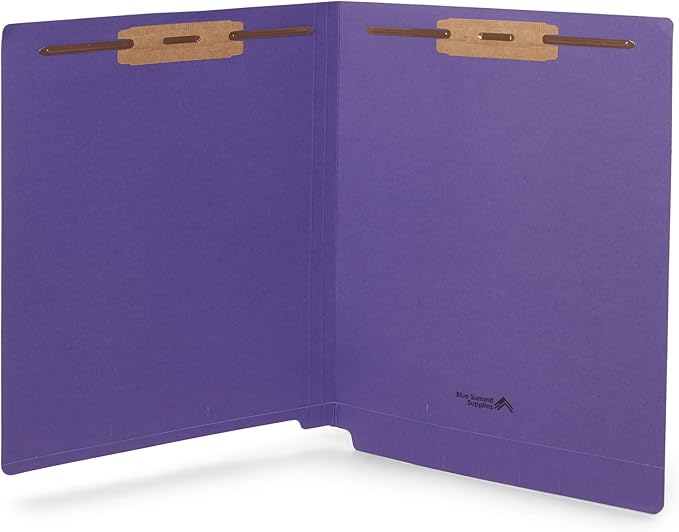 Blue Summit Supplies 50 Full End Tab Purple File Folders With Fasteners, Letter Size, Two Prongs, 50 Pack