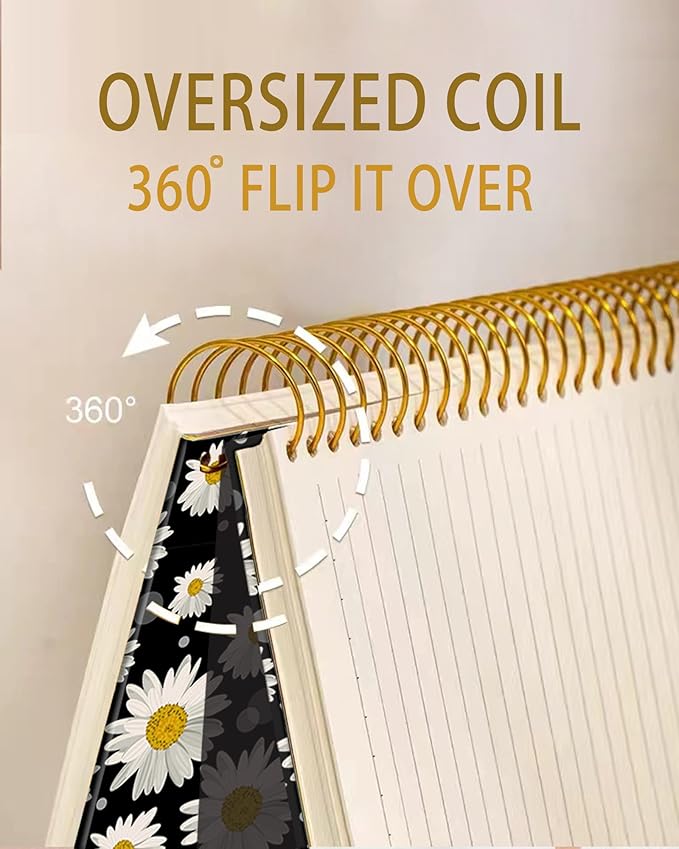 iampanda Spiral Journal Notebook,Cute Strong Twin-Wire Binding with Premium Paper for Girl Women,60 Sheets A5 College Ruled Notebook/Journal,Perfect for School Office Home Gifts,White Daisy Design