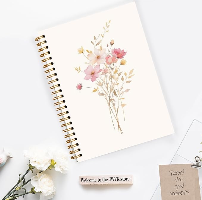 JWVK Pink Floral Spiral Notebook, Cottagecore Wildflower Notebooks for Note Taking, Rustic Wild Flower Botanical Journal for Writing, Pink Aesthetic Office Supplies, 5.5x8.3 Inch