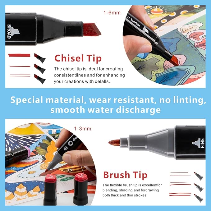 Alcohol Markers, Chisel & Fine Dual Tips,Paint Markers For Coloring, Drawing, Sketching, Card Making and DIY Patinting- Perfect for Adults and Kids (Black Barrel, 120)