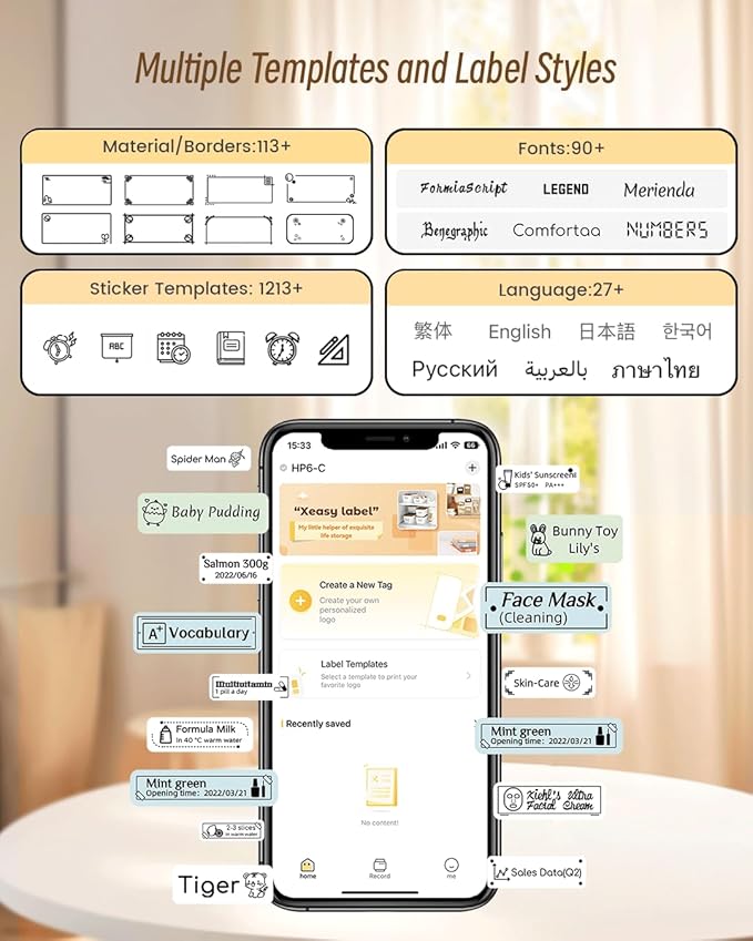vretti Label Maker Machine with Tape, Mini Label Maker, Easy to use, Suitable for Multi-Types of Labels, A Good Home Helper,Clearly Prints for Organizing Office, Home, Kitchen, Schooll(Brown)