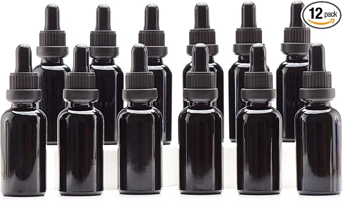 YIZHAO Black Glass Dropper Bottle 1oz, Tincture Bottles with Glass Dropper, for Essential Oils, Aromatherapy, Cosmetic, Laboratory, Pharmacy, Liquids, Travel –12 Pcs