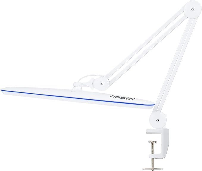 Neatfi XL 2,200 Lumens LED Desk Lamp, 23 Inches 24W, Adjustable Arm, Dimmable, Eye Caring, Nail Light for Home, Office, Study Lamp (Non-CCT with Clamp, White)
