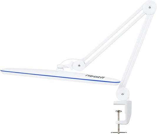 Neatfi XL 2,200 Lumens LED Desk Lamp, 23 Inches 24W, Adjustable Arm, Dimmable, Eye Caring, Nail Light for Home, Office, Study Lamp (Non-CCT with Clamp, White)
