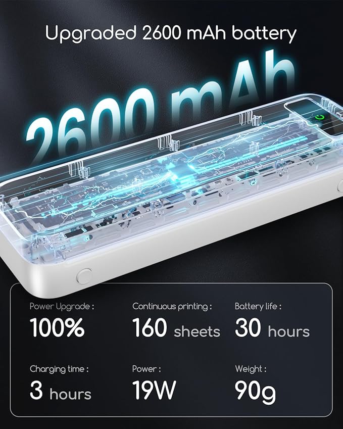 Portable Thermal Printer, Bluetooth Portable Printers Wireless for Travel Home, Small Inkless Mobile Mini Printer for Phone Laptop, Support 8.5'' x 11'' US Letter,A4,4.33'',3.14'',2.08'' Thermal Paper