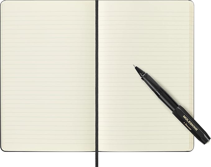 Moleskine Classic Notebook and Kaweco Roller Pen Bundle, Large, Ruled, Black, Hard Cover (5 x 8.25)