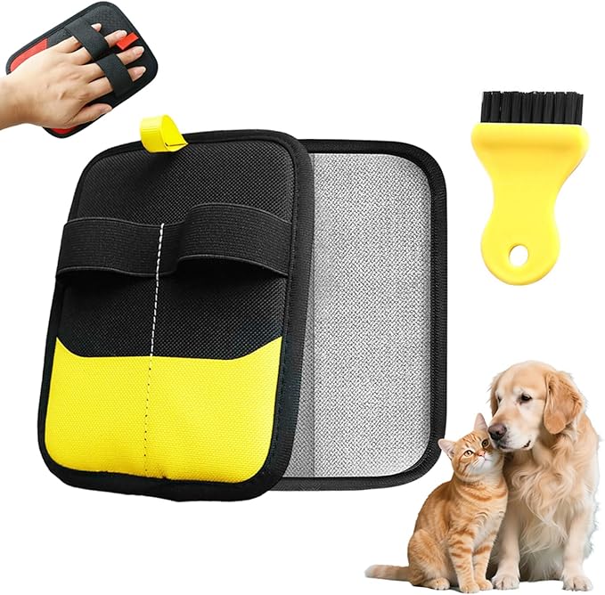 Pet Hair Removal Glove, 2026 Upgraded Electrostatic Pet Hair Remover Glove with Brush, Pet Hair Remover Pocket Storage for Pet Hair Remover Tool on Carpet, Clothing, Couch, Car Seat (Yellow, 1Pcs)
