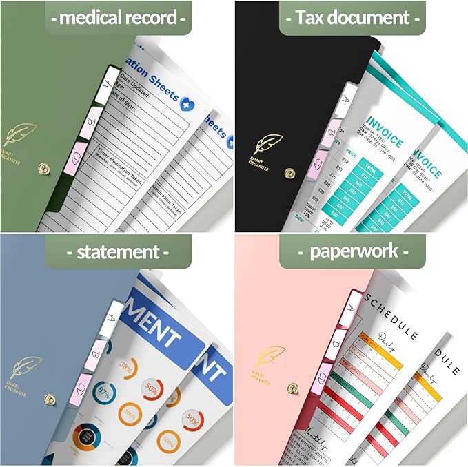 Sooez Aesthetic 8 Pocket Accordion File Organizer, Pastels Expanding File Folder for Important Document with Labels, Portable Receipt Bill Organizer for Office School Supplies, Letter Size Haze Blue