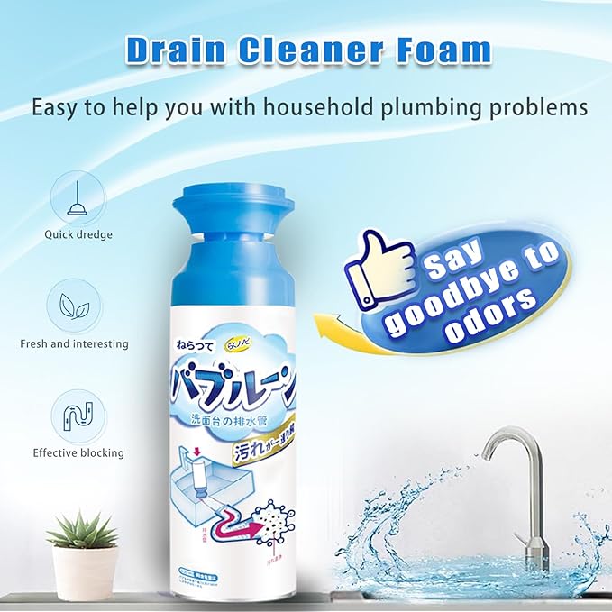 Foam Drain Cleaner, Drain Foam Cleaner, Powerful Foaming Sink Drain Cleaner, Liquid Hair Drain Clog Remover for Kitchen Drain, Sinks, Tubs (2 PCS)