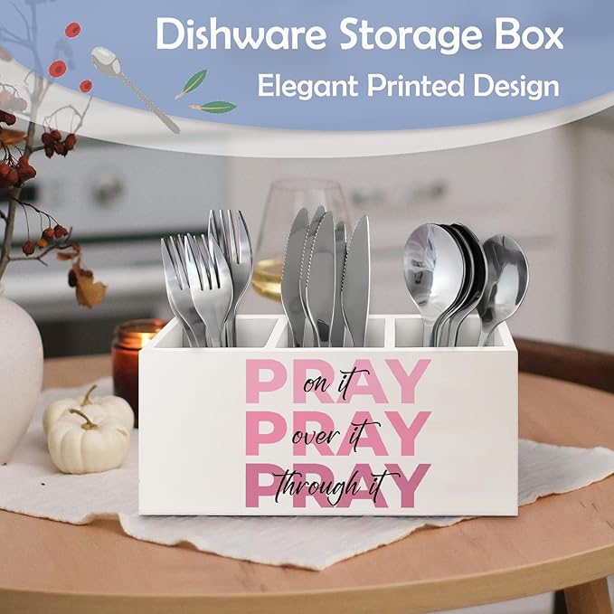 SNNDER Christian Pen Holder for Desk, Prayer Christian Gifts for Women, Pray on It Pray Over It Pray Through It Wooden Pen Pencil Holder Organizer for Home Office Desk Accessories