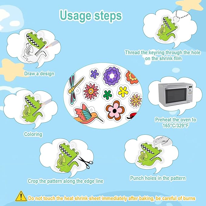 GOLDGE 218 Pcs Shrink Plastic Sheets Kit, for Kids and DIY Keychain Making Kit: 15 Plastic Sheets, Keychains, Hole Punch, and Pencils for Creative Crafts