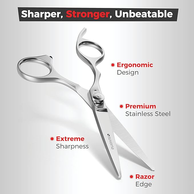 Suvorna Left Handed Hair Scissors Professional for Barbers and Hairdressers - Barber Scissors to Cut Hair - 6" Hair Cutting Scissors - Stainless Steel Hair Shears for Women, Men and Adults