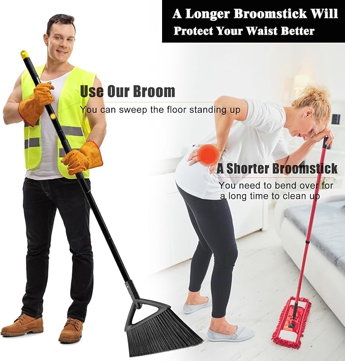 PUTNATRUE Heavy Duty Broom Outdoor Indoor, Upgraded Commercial Angle Brooms, Black Broom for Sweeping House, Restaurant, Kitchen, Garage, Courtyard