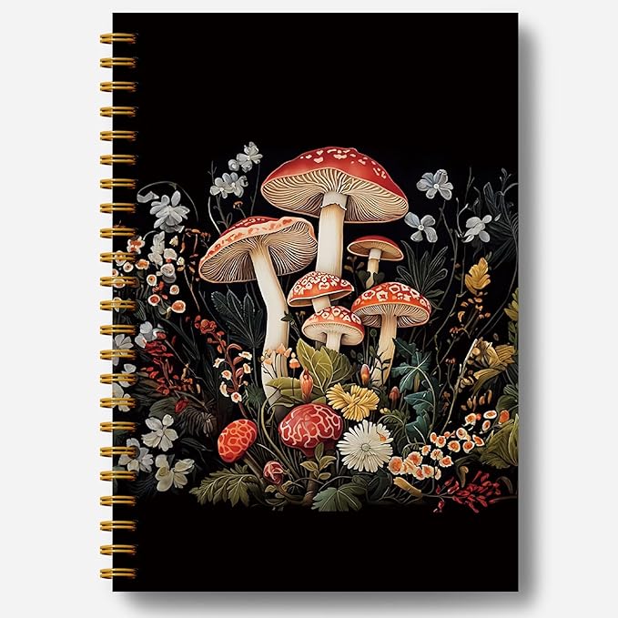 Guymn Dark Floral Mushroom Notebook, Gifts for Mushroom Lovers, Dark Cottagecore Witchy Floral Notebook Journal, Witchy Gifts for Women Hardcover Spiral Notebooks 5.5x8.3 Inch