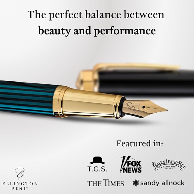 Ellington Pens Luxury Fountain Pen Set - Extra Fine Nib - Includes 3 Ink Cartridges, Refillable Ink Converter, Gift Box -Fountain Pens For Writing, Calligraphy, Journaling, Sketching (Urban Hunter)