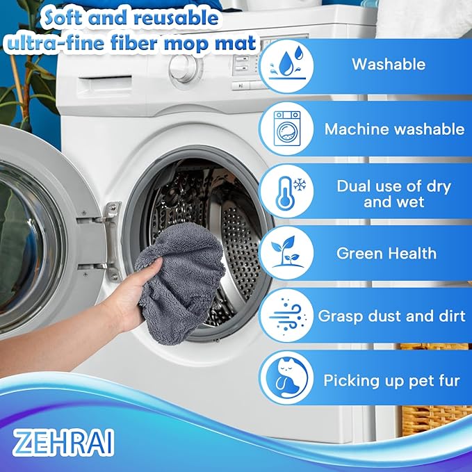 ZEHRAI 6 Pack Reusable Microfiber Mop Pads Compatible with Swiffer Sweeper Mop, Dry Sweeping Cloths & Wet Mopping Cloths, Washable Wet Pads Refill for Hardwood Surface Floor Cleaning