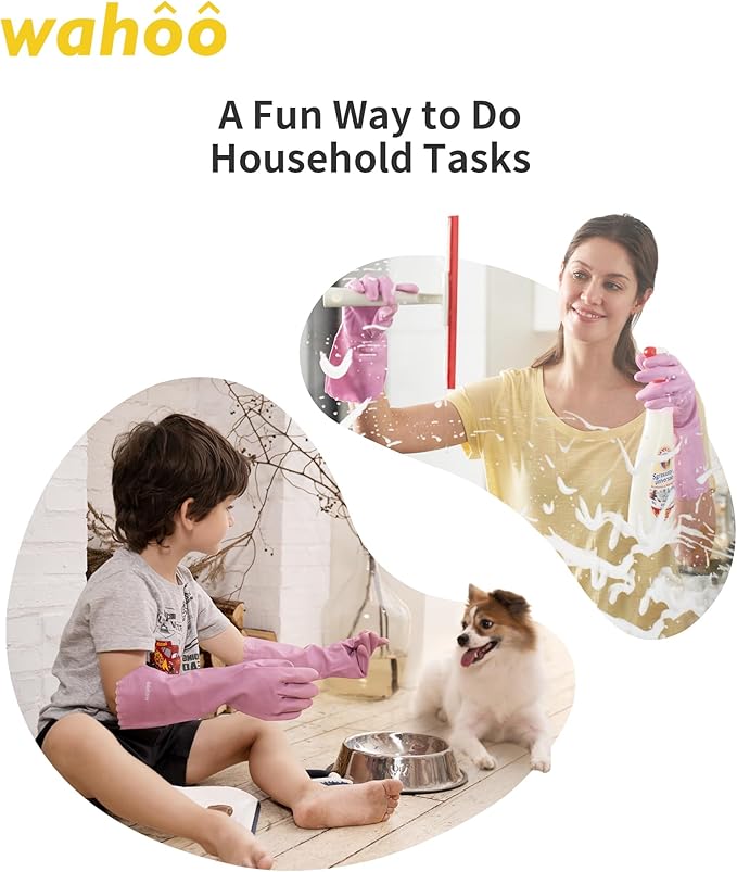 wahoo Skin-Friendly Cleaning Gloves, Reusable Dishwashing Gloves with Flocked Cotton Liner, Dishwashing, Kitchen, Mauve Mist, Small