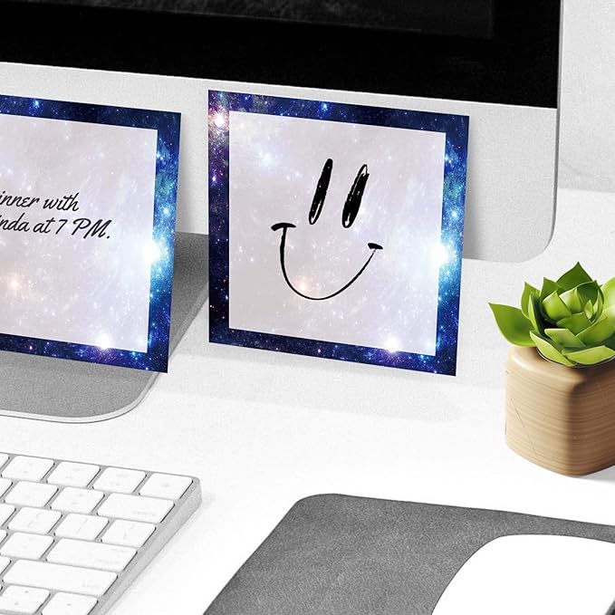 Sticky Notes, 2 Pads, 3x3 inches, Cute Colorful Fun Self-Stick Note Pads, Easy Post, Strong Adhesive Notepad Starry Galaxy Space