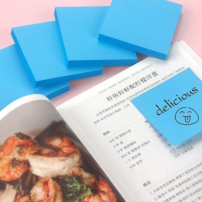 Sticky Notes 3x3 Pop Up Self-Stick Notes Pads with Bright Colors, Easy to Post for Office, School, Home, 4 Pads/Pack, 90 Sheets/Pad (Blue)