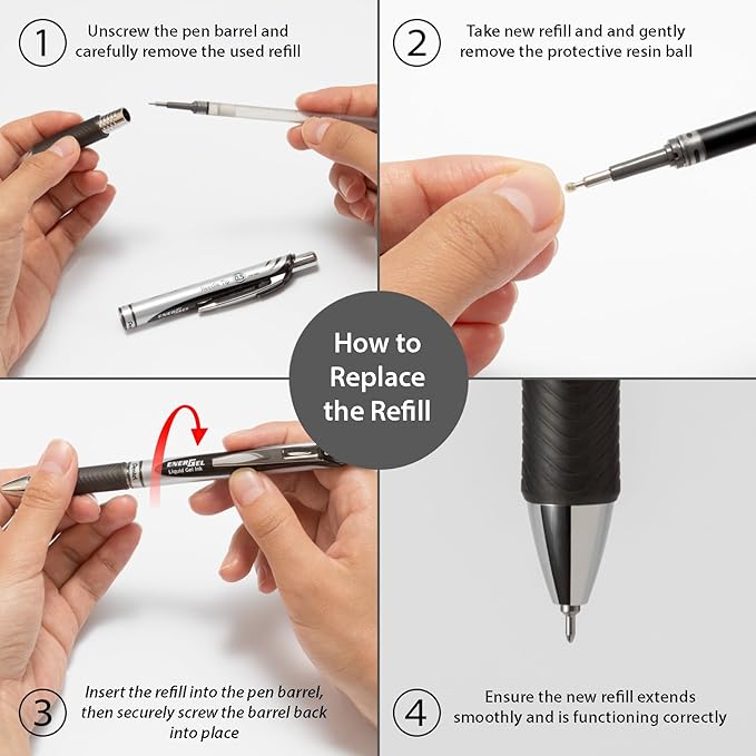 Pentel Refill Ink for EnerGel RTX Retractable Gel Pen, 12 Pack, 0.7mm, Medium Point, Navy Blue (LR7-CA)