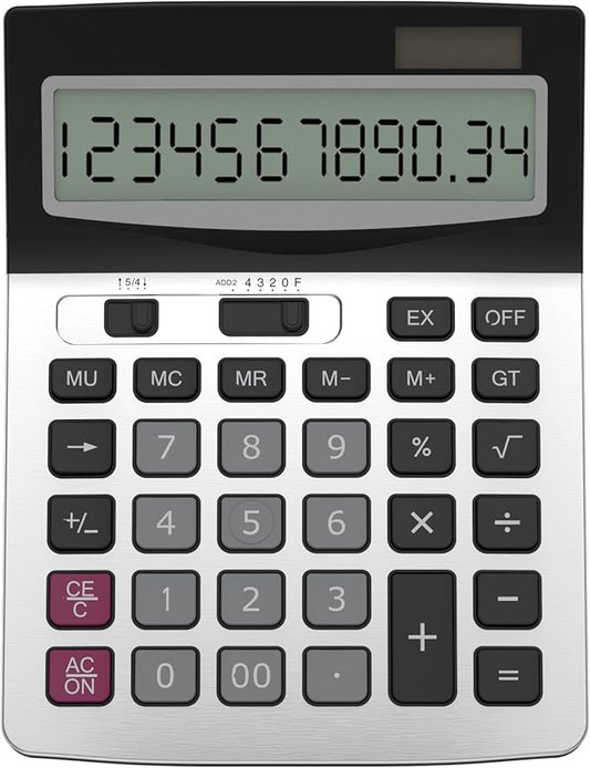 Helect 12 Digit Desktop Calculator, Standard Function Business Desktop Calculator, Silver