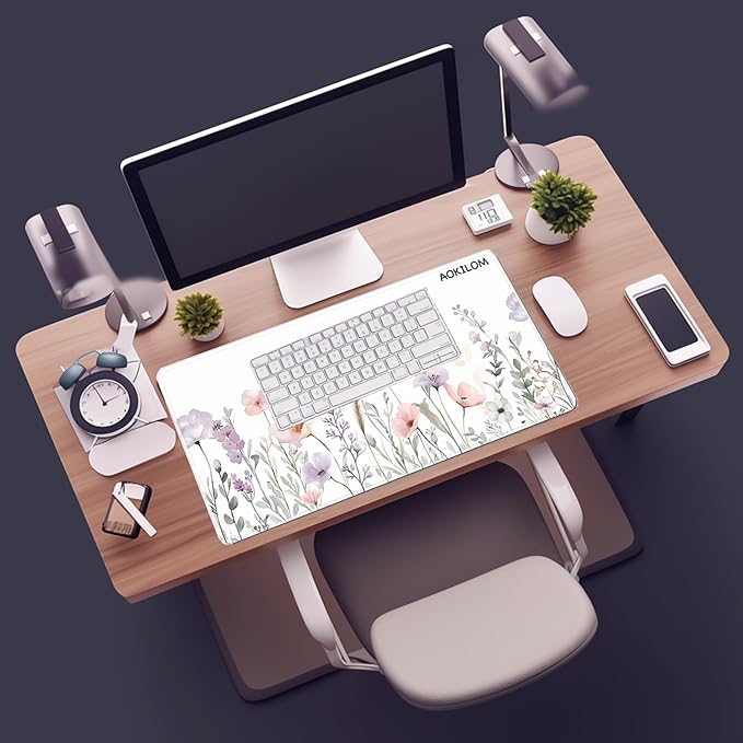 Floral Large Desk Mat 31.5 x 15.7 inch, Waterproof Extended Gaming Mousepad XXL, Aesthetic Flowers Desktop Mat, Non-Slip Laptop Pad, Computer Writing Mat for Home Office Accessories